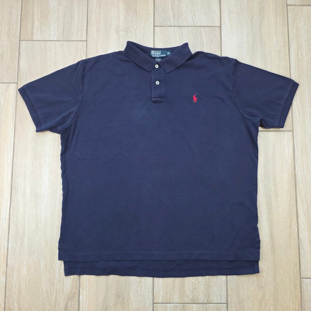 Polo Ralph Lauren Polo Shirt Mens XL Navy Blue Red Pony Cotton Pique Classic Fit